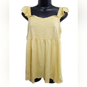 Torrid Shirt Size 00 (L) yellow Sleeveless Top Ruffled Shoulders Fit and Flare